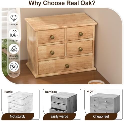 Oak Desk Organizer with Drawers, Durable Wooden Desktop Storage Box - Image 3