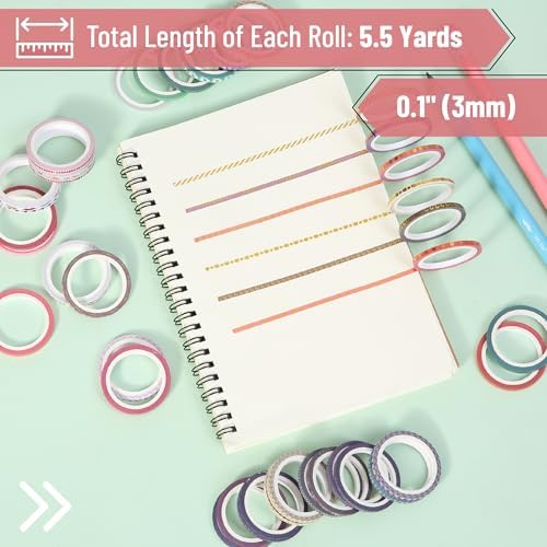 Mr. Pen- Skinny Washi Tape Set, 48 Rolls, Gold Foil Print, 3mm Wide - Image 4