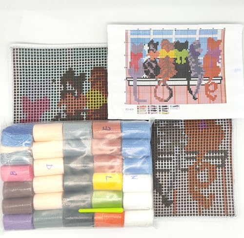 Howie's Latch Hook Kits for Adults, DIYCats-Window Latch Hook Kit Rug Crochet Yarn, Color Preprinted Pattern Embroidery Decoration(Cats-Window, 19.69 x 14.96 inch) - Image 3