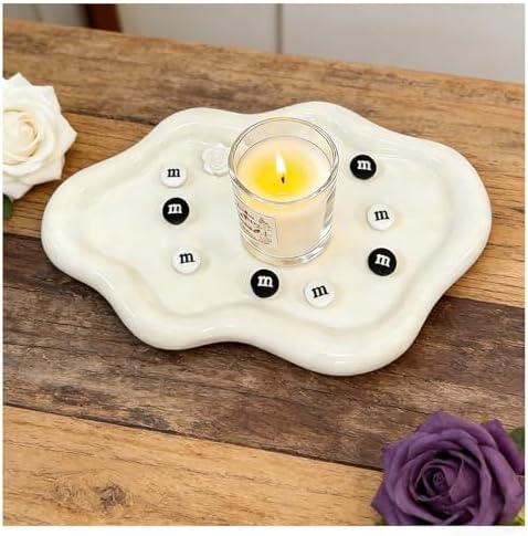 Ceramic Jewelry Tray, Cute Cloud Tray, White Trinket Dish, Ring Holder for Vanity Bathroom Nightstand Decor, Small Ring Dish Birthday Gifts for Women, Jewlery Plate Bowl for Keys, Candles by BROSEBEAQ