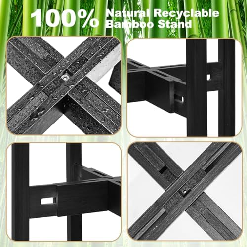 Rnined Adjustable Plant Stand Indoor,Bamboo Mid Century Modern Plants Stands, Stable Plant Holder,Fit 8 9 10 11 12 inch Pots (Pot & Plant Not Included)(Black) - Image 4