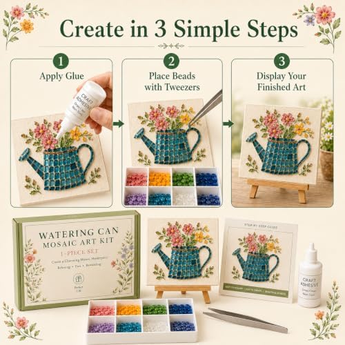 Mosaic Art Kit for Adults, DIY Garden Craft with Beads，Watering Can - Image 4