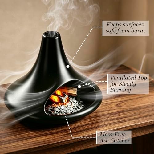 Ceramic Palo Santo Holder Matte Black, Chiminea Shape Mini Smudge Bowl Burner with Ash Catcher for Incense Cones & Candles, Palo Santo Sticks, for Meditation, Yoga, Cleansing Ceremony, Handmade - Image 3
