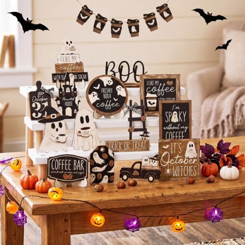 Mifoci 17 Pcs Halloween Ghost Coffee Tiered Tray Decor Set - Image 5