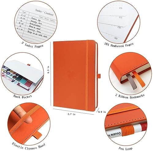 Y&I Bullet Journal Kit - A5 Hardcover Notebook with 184 Numbered Pages, Thick 120GSM Paper, Stencils, Stickers, Pens, Washi Tapes - Dotted Journaling Kit for Beginners (Orange) - Image 2