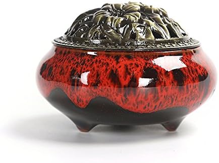 Ceramic Incense Burner, Coil Cone Stick Incense Burner Holder, Home Ornaments Incense Seat, Disc Censer Zen Decor (Fambe Red) by RchNow