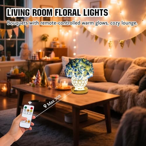 3 Color Artificial Blue Hydrangea Flower Lamp Night Light Desk Lamp for Bedroom Bar Coffee Shop Living Room Decor, Ideal Gifts for Women Mom Wife Friend Birthday Christmas Mothers Valentines Day - Image 4