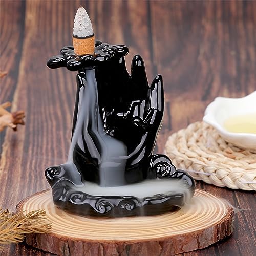 Buddha Hand Backflow Incense Burner, Waterfall Incense Burner, Ceramic Incense Fountain Buddha Incense Holder, Incense Cone Burner for Yoga Meditation and Home Decor - Image 3