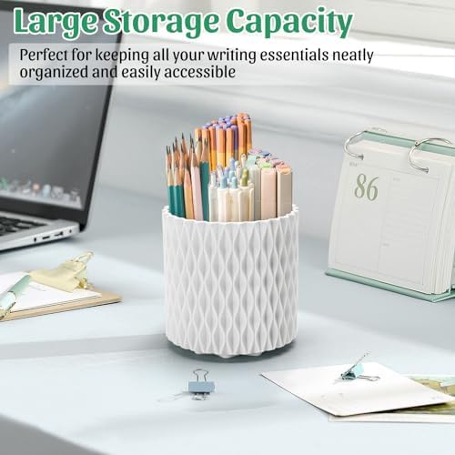 minimaliving Desk Organizer,Stylish Rhombus Pen Holder for Desk 360°Rotating Office Desk Accessories,Pencil Cup with 5 Compartments Storage Box Caddy for Office,School,Home,Art Supply(White) - Image 3
