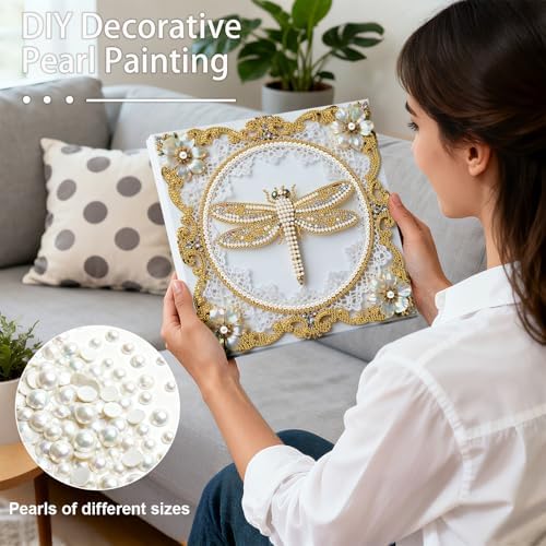 Pearl Art Kits Painting for Adults, DIY Mindfulness Therapy with Framed Canvas and Tools, Beginner Wall Decor-Dragonfly - Image 2
