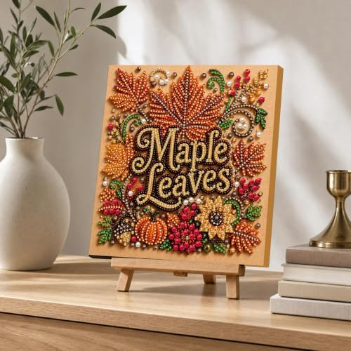 DIY Pearl Painting Kit for Adults, Maple Autumn Fall Art with Wood Frame, 20x20cm Self-Adhesive Pearl Diamond Craft, Autumn Wall Decor Gift for Women, Beginners Relaxing Hobby Kit - Image 7