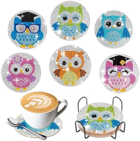 6 Pcs Owls Shaped Diamond Painting Kits, Diamond Painting Kits with Holder Owls, Diamond Art Coasters for Beginners Adults - Perfect Art Craft Supplies Gift!… (Owls 2) by LGANHAPY