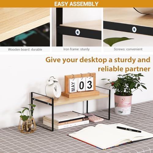 YGYQZ Desk Shelf Organizer, 1-Tier Desktop Bookshelf, Black & Wood - Image 5