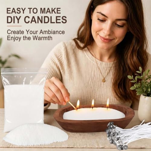 2LB Pure White Pearl Wax DIY Candles，Snow Sand Wax DIY Candle Making Kit - Complete Set with Wooden Bowl, 20 Cotton Wicks for Easy Crafting & Home Decor. - Image 6