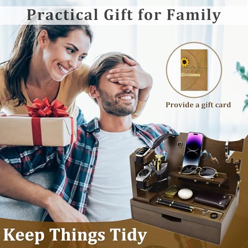 Nightstand Organizer for Men with Large Drawer Gift for Men, Brown - Image 6