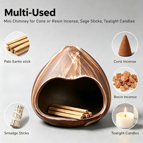 Ceramic Incense Holder, Mini Palo Santo Burner Chimney for Palo Santo Sticks, Cone Incense and Sage Smudging, Handmade Cone Incense Holder Burner for Yoga, Meditation, and Energy Cleansing (Brown 01) - Image 5