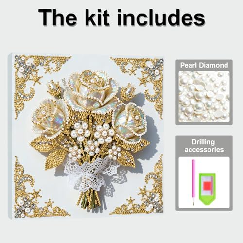 Pearl Art Kits Painting for Adults, DIY Mindfulness Therapy with Framed Canvas and Tools, Beginner Wall Decor-Rose - Image 6