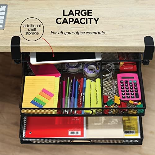 Homeify Under Desk Drawer Organizer Clamp-On, Mesh Metal Drawer Attachment, 2 Drawer Slide Out, On Or Under Desk Organizer For Office Supplies & Home Essentials (2 Drawers) - Image 3