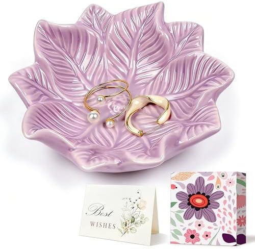 Purple Leaf Jewelry Dish Ceramic Trinket Tray Birthday Gift for Women by PUDDINGCABIN
