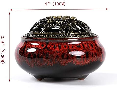 Incense Burner with Calabash Incense Stick Holder - Porcelain Charcoal Censer for Use with Resin Granular Powder Cone or Coil Incense (Fambe Red) - Image 5