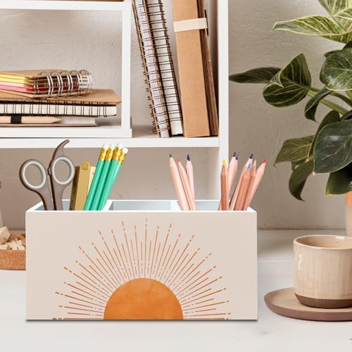 DILSJ Boho Abstract Sunshine Pen Pencil Holder Organizer for Desk, Boho Office Decor, Mid Century Modern Minimalist Sun Sunset Sunshine Wooden Box Signs for Home Office Desk Tabletop Decoration - Image 2