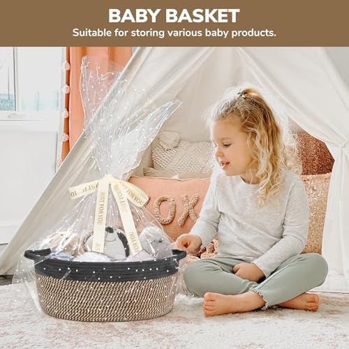 CHICVITA Large Wicker Basket with Bags & Ribbon for Gifts, Black & Jute - Image 4