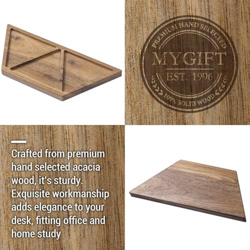 MyGift Modern Concrete Desk Organizer Set with 3 Triangular Gray-Tone Pen Holders and Acacia Wood Tray, 4-Piece Office Storage Solution for Pens, Pencils, and Supplies - Image 2