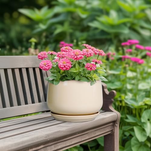 G EPGardening Ceramic Planter, 7 Inch Plant Pots, Beige - Image 4