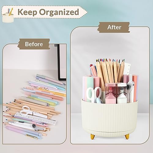 SKYDUE 2 Pack Pen Holder, 360 Degree Rotating Pencil Holder for Desk Organizer, Rotating Desktop Pen Organizer with 5 Slots, Office Supplies, Pencil Cup for Office, School, Home - Image 6