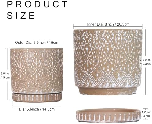 8 Inch + 6 Inch Plant Pot with Drainage Holes and Saucers, Indoor Ceramic Planter for Plants Succulent Orchid Flower Pots - Image 3