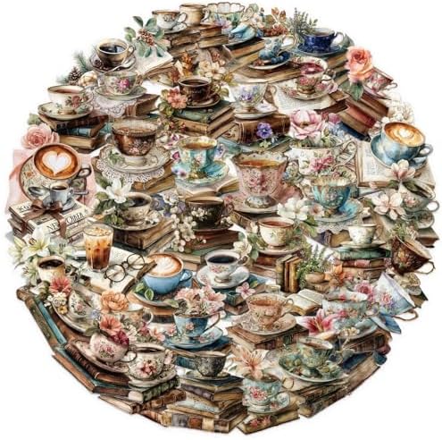 50 PCS Vintage Coffee Book Stickers for Scrapbooking Journaling Junk Journal Supplies -Retro Reading Sticker Waterproof Transparent PET Aesthetic Decals for Resin Crafts Decorative Art Crafts (Read) - Image 2