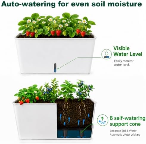 3-Tier 46.7"H Rolling Raised Garden Bed with Wheels, Self Watering Planter Box with Visible Water Level, Gray Rustproof Plastic Herb & Strawberry Planter for Indoor Outdoor Vegetables Flowers, DIY Kit - Image 4