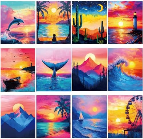 Sherr 12 Pcs Pre Drawn Canvas for Adults,Beautiful Scenery,8 x 10 Inch by Sherr