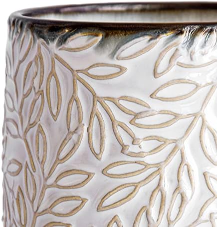 D'vine Dev Embossed Leaves Ceramic Planter, 5 in, Smoked White, 27-A-V-1 - Image 7