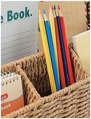 DINGTAI Rattan Desk Organizer, Tabletop Mail Holder, 5 Slot Mail Organizer Countertop Basket, Rattan Office Supplies, Boho Office Desk Accessories, Wicker Desk Organizer, Magazine Holder（Wicker） - Image 5