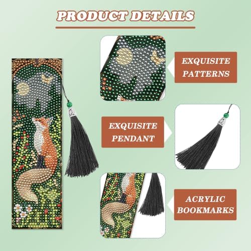 8 Pack Diamond Painting Bookmark of Forest and Animal Theme with Tassel - Image 4