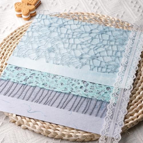 15Pcs Handmade Scrapbook Art Paper Craft Textured Paper Colorful A5 sheet Mesh Special Mix for Scrapbooking Junk Journal Journaling Supplies DIY Materials,5.8x8.2 inches (Blue) - Image 7