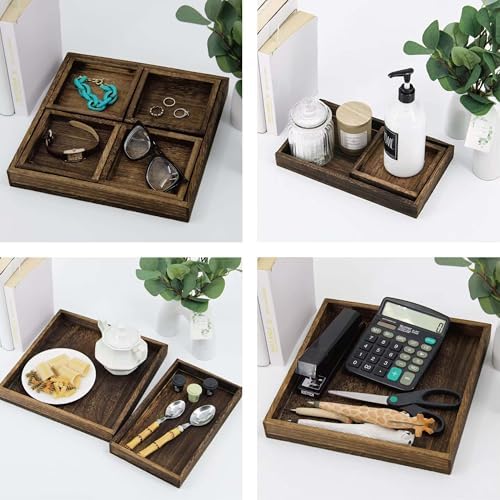 5-Piece Wooden Serving Tray Set for Ottoman,Breakfast in Bed,Coffee Table - Image 3