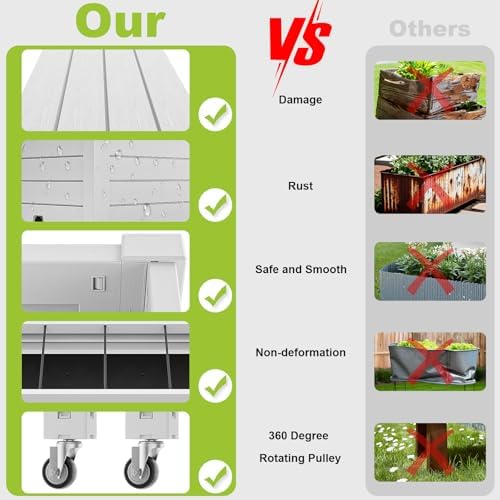 Elevated Raised Garden Bed with Trellis,Outdoor Large Resin Patio Planter Box Stand Divisible with Drain Plug,Water Monitor for Plants Vegetables Flowers Fruits (Ashen, 43.43 * 18.27 * 64.29) - Image 2