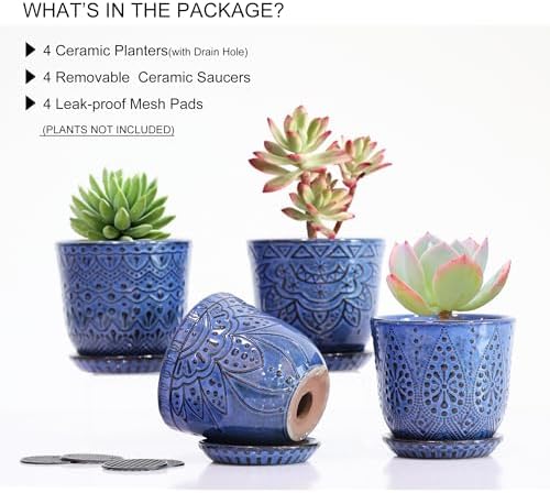 Gepege Ceramic Succulent Pots, 4 Inch Small Plant Pots with Drainage - Image 3