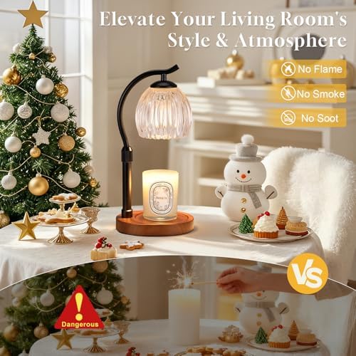 Candle Warmer Lamp with Timer - Dimmable & Adjustable Height, Modern New Home Decor Vintage House Warming Gifts Wax Melt Warmer for Jar Scented Candle, Cozy (Black) - Image 5