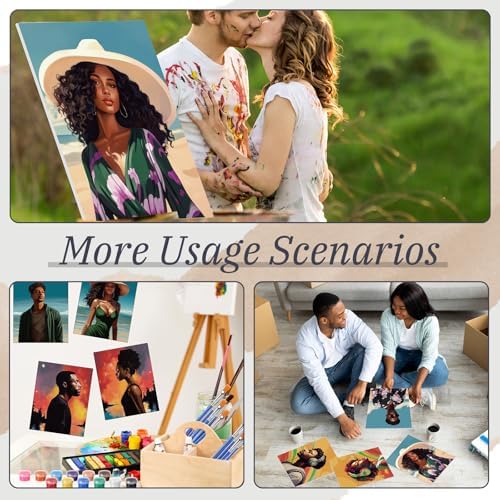 Blosssound 10 Set Pre Printed Canvas Pre Drawn Canvas Painting with Easel Kits 5" x 7" Outline Painting Panels for Beginners, DIY Craft Project, Party Favor, Home Decors(Black Couple) - Image 5