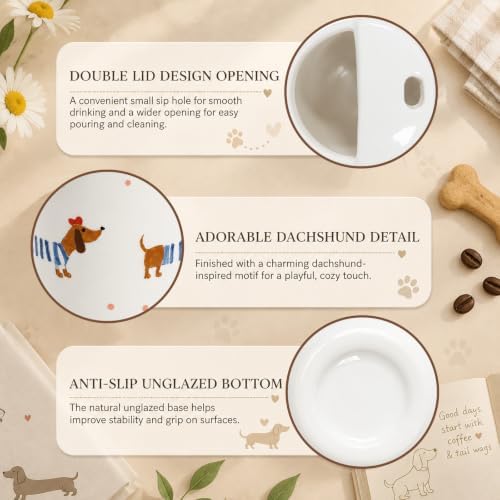 Ceramic Travel Coffee Mug 12 OZ, Cute Dachshund Pattern Coffee Cup - Image 5