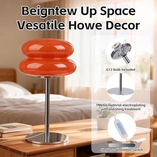 Bedroom Mushroom lamp, Medieval Modern Bedside Table lamp for Night Stands, Vintage dimmable Small Lamps, Cute Cool Desk Lamps Home Room Aesthetic Decor for Living Room(Orange) - Image 5
