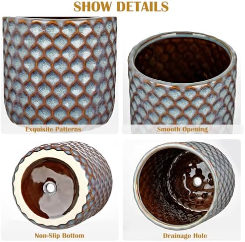 Oairse Small Ceramic Pots for Plants, 5.3 inch Blue Plant Pot Indoor with Drainage Ceramic Planters for Indoor Plants Succulent Planters Decorative Flower Pots for Cactus, Snake Plant, Herb - Image 6