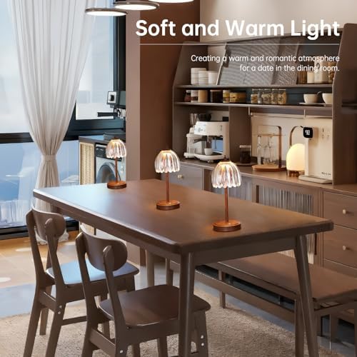 Shenmoyl Tulip Table Lamp with 5200mAh Battery & Touch Control, Small Cordless Table Lamp with 3 Colors, Rechargeable Battery Operated Table Lamps for Bedroom, Desk, Bedside (Transparent-Walnut Color) - Image 5