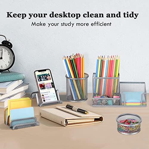 Desk Organizers Set with Mesh Pen Holder Cup, Silver - Image 2