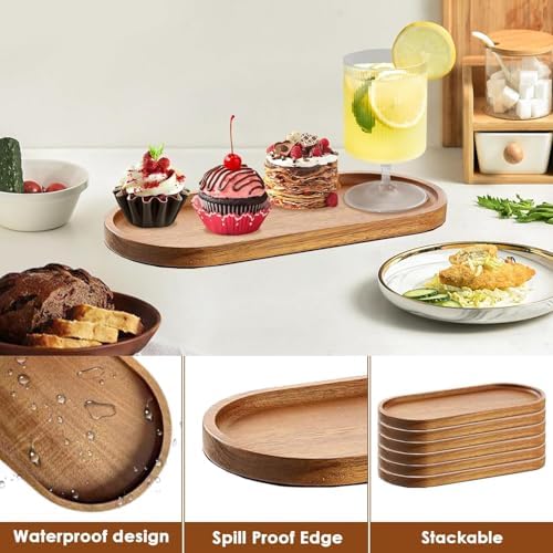 Solid Wood Serving Platters and Trays of Natural Wood with Edge,Rectangular Avoid Sliding and Spilling Food (Acacia Oval Platters 6 Pack) - Image 6