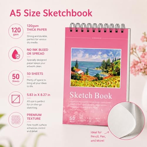 Acrylic Gel Pens for Coloring, 10 Pink Gel Pens with A5 Sketchbook - Image 3