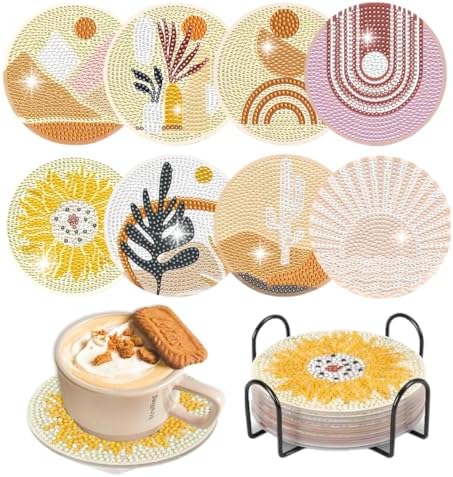8 Pcs Bohemia Diamond Painting Kits | Diamond Painting Kits with Holder | Diamond Art Coasters for Beginners Adults - Perfect Art Craft Supplies Gift!… (Bohemia) by LGANHAPY